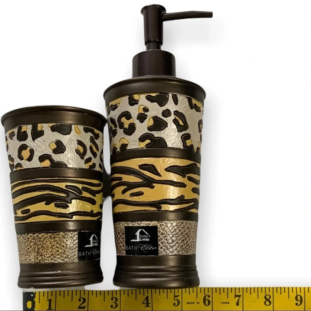 Animal Print Exotic Bathroom Accessory 4 Piece Set Brown Tan Multicolor Gazelle